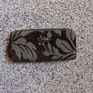 Oilily Rare Green And Brown Leaf Zip Around Fabric Wallet Clutch